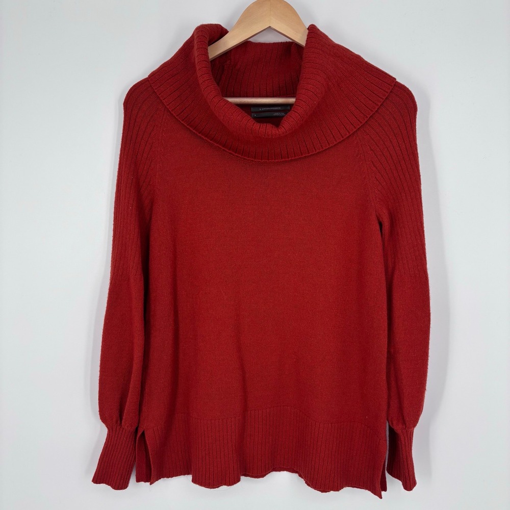Anthropologie Cowl Neck Ribbed Balloon Sleeve Sweater Womens S Brick Oversized